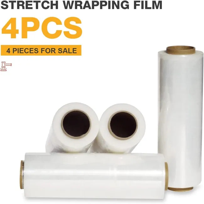 18" Heavy-Duty Stretch Wrap Roll 4 Pack, 1500Ft with Handles (80 Gauge)