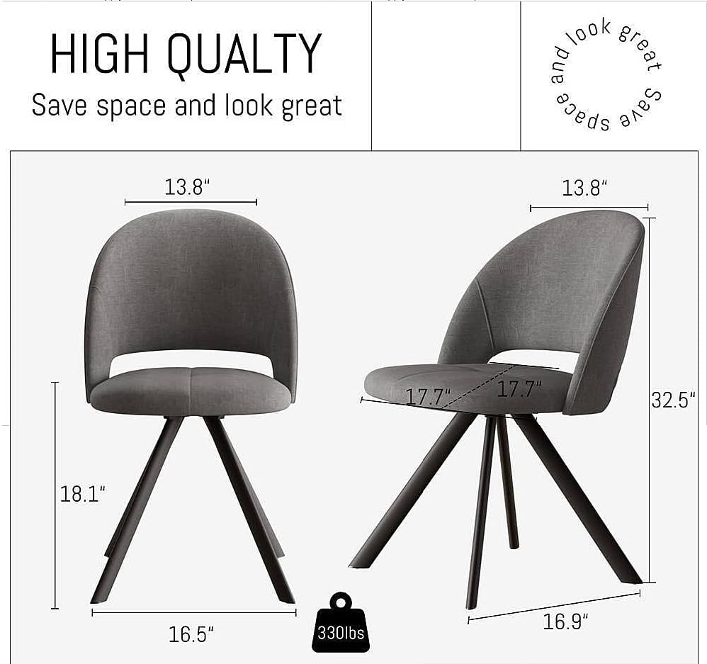 Modern Dining Chairs 4 Sets - Thick Cushions, Upholstered Fabric Side Chairs for Dining Room & Kitchen, Gray