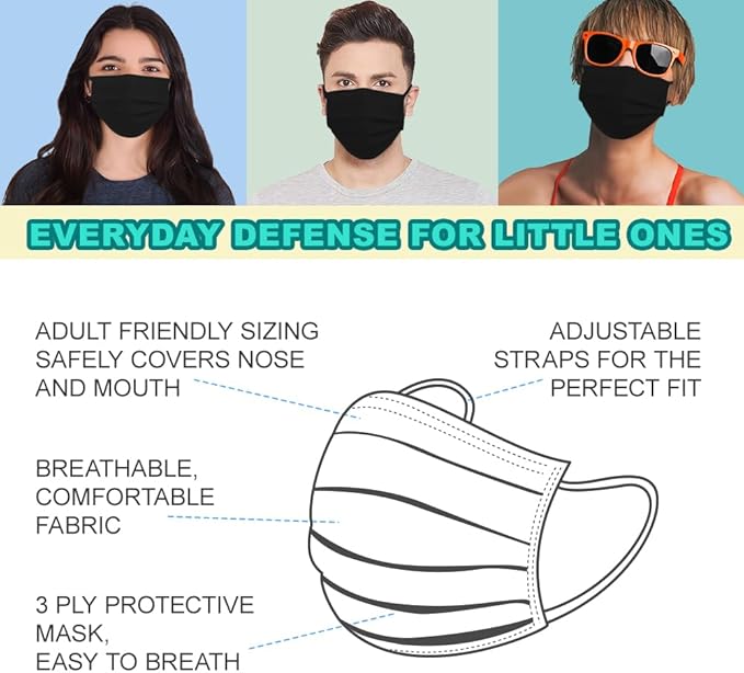 Face Masks 100 Pack - 3 Ply Disposable/Filter Protection for Adult