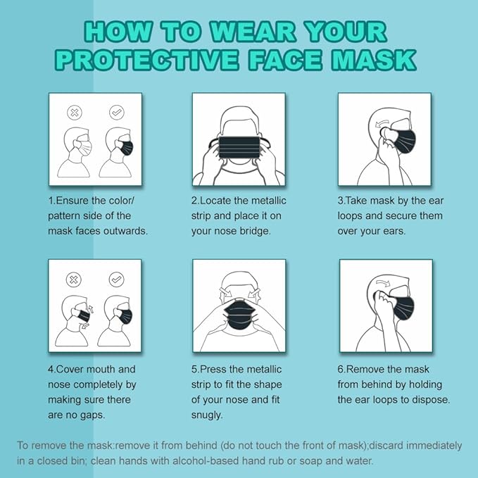 Face Masks 100 Pack - 3 Ply Disposable/Filter Protection for Adult