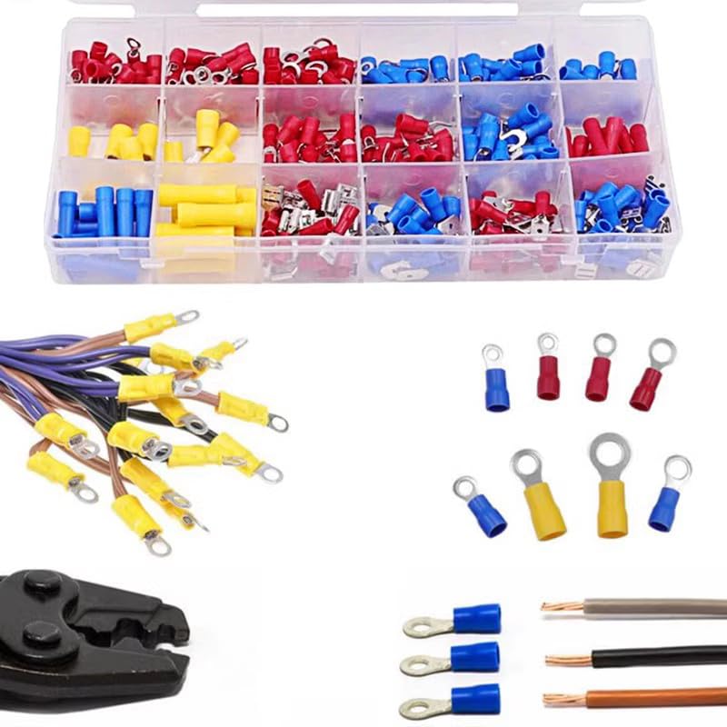 Insulated Electrical Connectors Kit 【300 PCS】– Crimp Terminal Assortment (Butt, Ring, Spade, Quick Disconnect) for Automotive, Marine & DIY Wiring – Waterproof, Secure Wire Connections