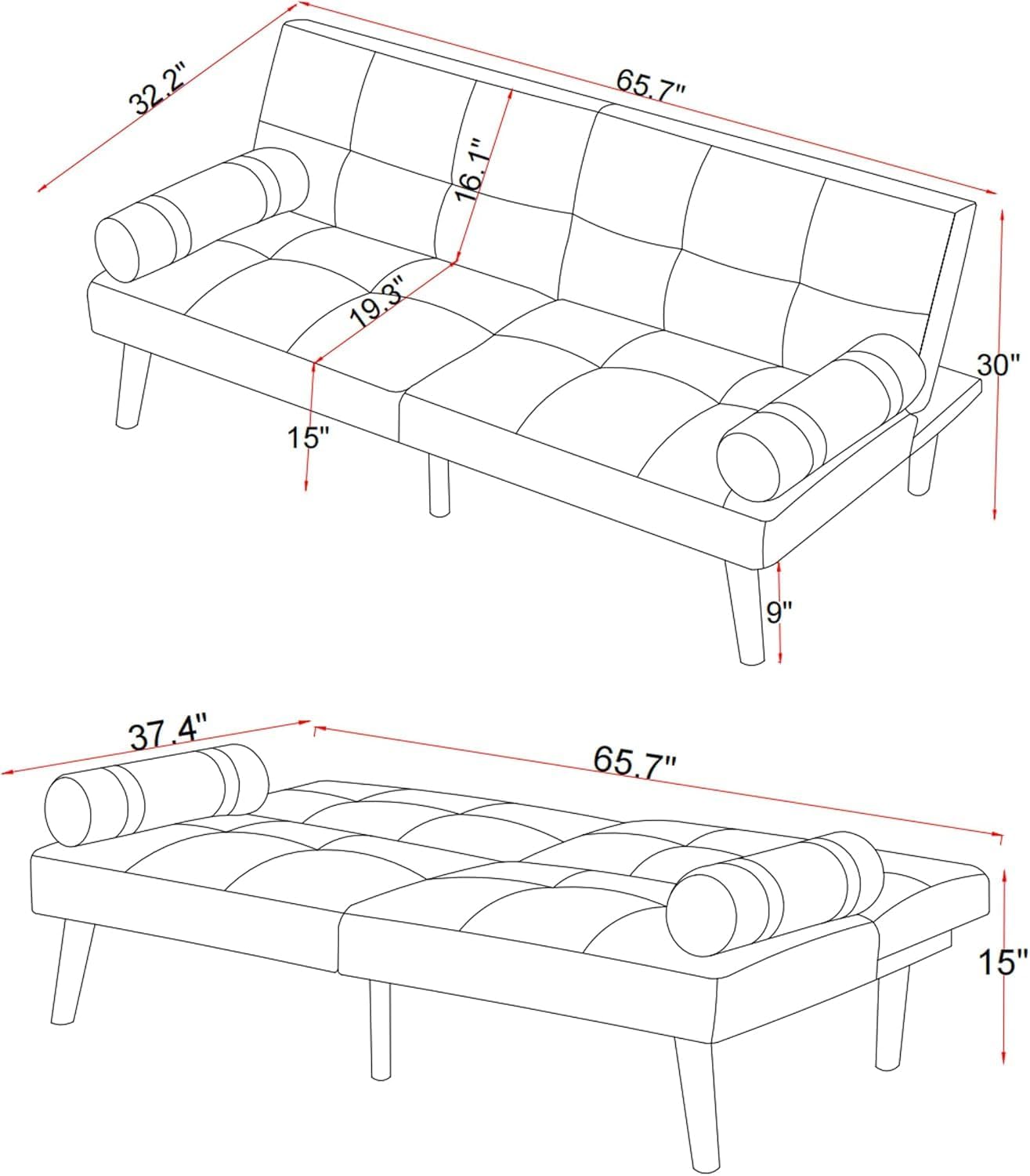 Compact Convertible Futon Sofa Bed with Armrests – Comfortable Linen Sleeper for Small Spaces, Offices, Apartments (Copy)