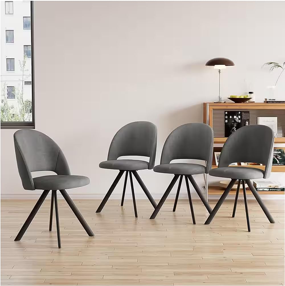 Modern Dining Chairs 4 Sets - Thick Cushions, Upholstered Fabric Side Chairs for Dining Room & Kitchen, Gray