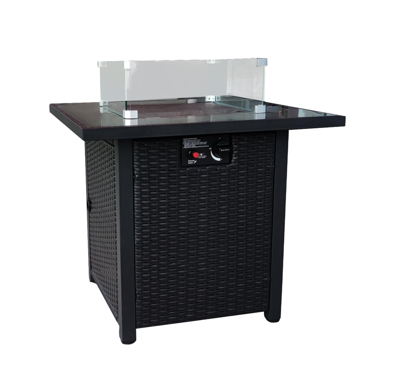 Propane Gas Fire Pit Table - 55000 BTU Rectangular with Glass Wind Guard Aluminum Top for Outside Patio Deck Garden Backyard