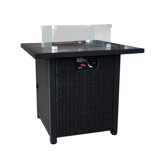 Propane Gas Fire Pit Table - 55000 BTU Rectangular with Glass Wind Guard Aluminum Top for Outside Patio Deck Garden Backyard