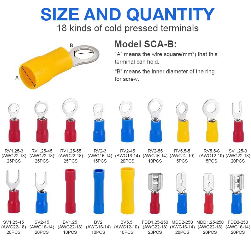 Insulated Electrical Connectors Kit 【300 PCS】– Crimp Terminal Assortment (Butt, Ring, Spade, Quick Disconnect) for Automotive, Marine & DIY Wiring – Waterproof, Secure Wire Connections