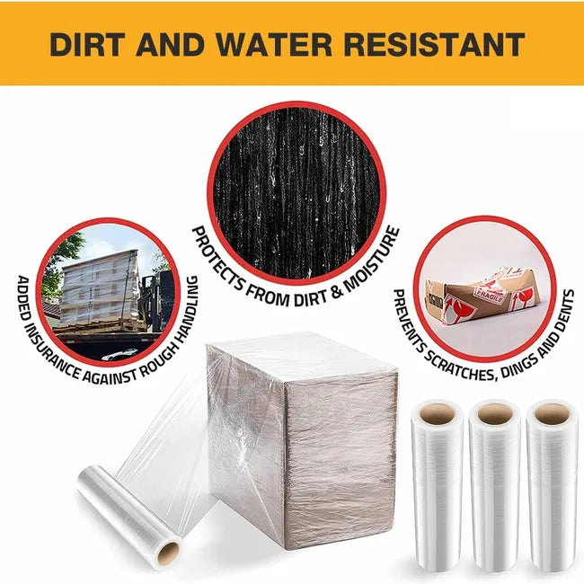 18" Heavy-Duty Stretch Wrap Roll 4 Pack, 1500Ft with Handles (80 Gauge)