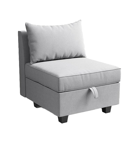 Modular Armless Chair - Customizable Fabric Middle Module for Sectional Couches Sofa, Grey