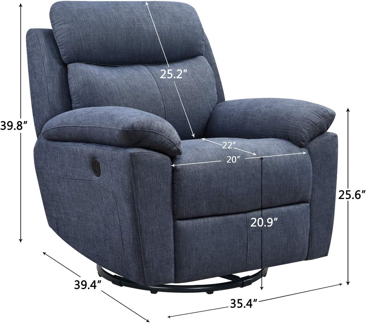 Super Drive Power Recliner Chair - Glider Recliner, 360° Swivel, for Small Spaces, Living Room, Bedroom,Blue