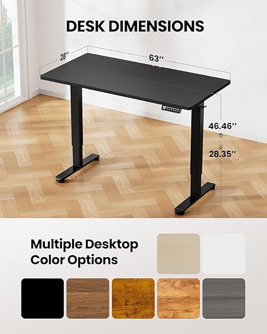 Electric Height Adjustable Computer Desk - Standing Computer Home Office Desk with Two-Piece Desktop (Black, 48 * 24 Inch)
