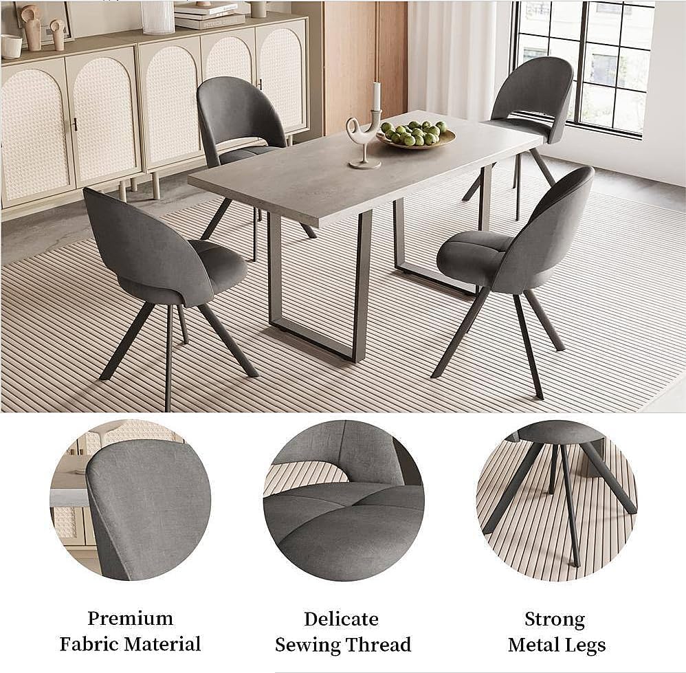 Modern Dining Chairs 4 Sets - Thick Cushions, Upholstered Fabric Side Chairs for Dining Room & Kitchen, Gray