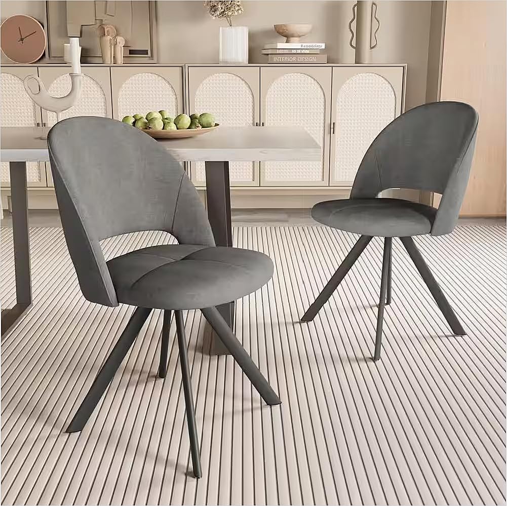 Modern Dining Chairs 4 Sets - Thick Cushions, Upholstered Fabric Side Chairs for Dining Room & Kitchen, Gray