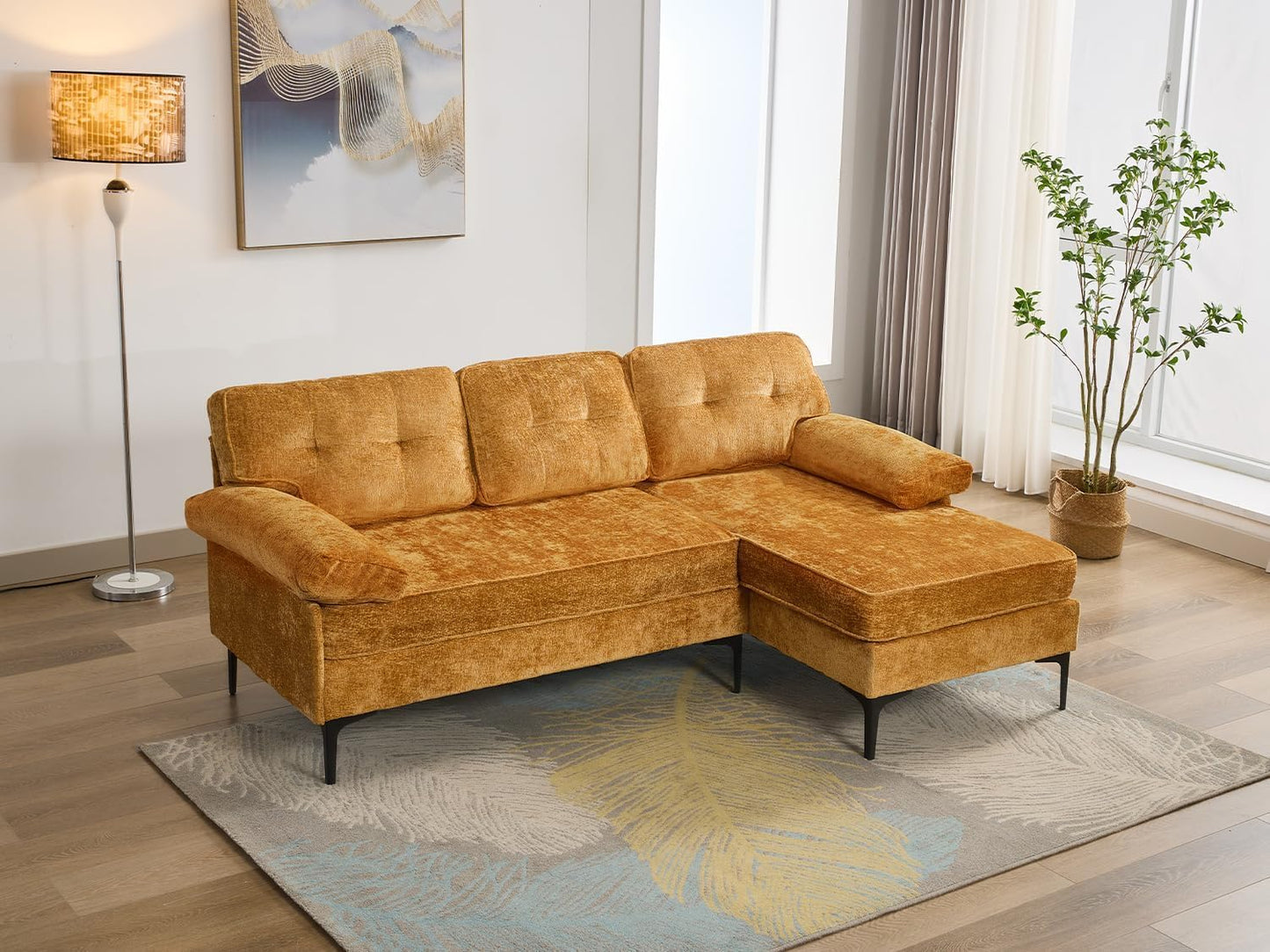 L-Shaped Convertible Sectional Sofa - Reversible Chaise, Modern Chenille Sofa for Living Room, 3-Seater for Apartment, Small Spaces