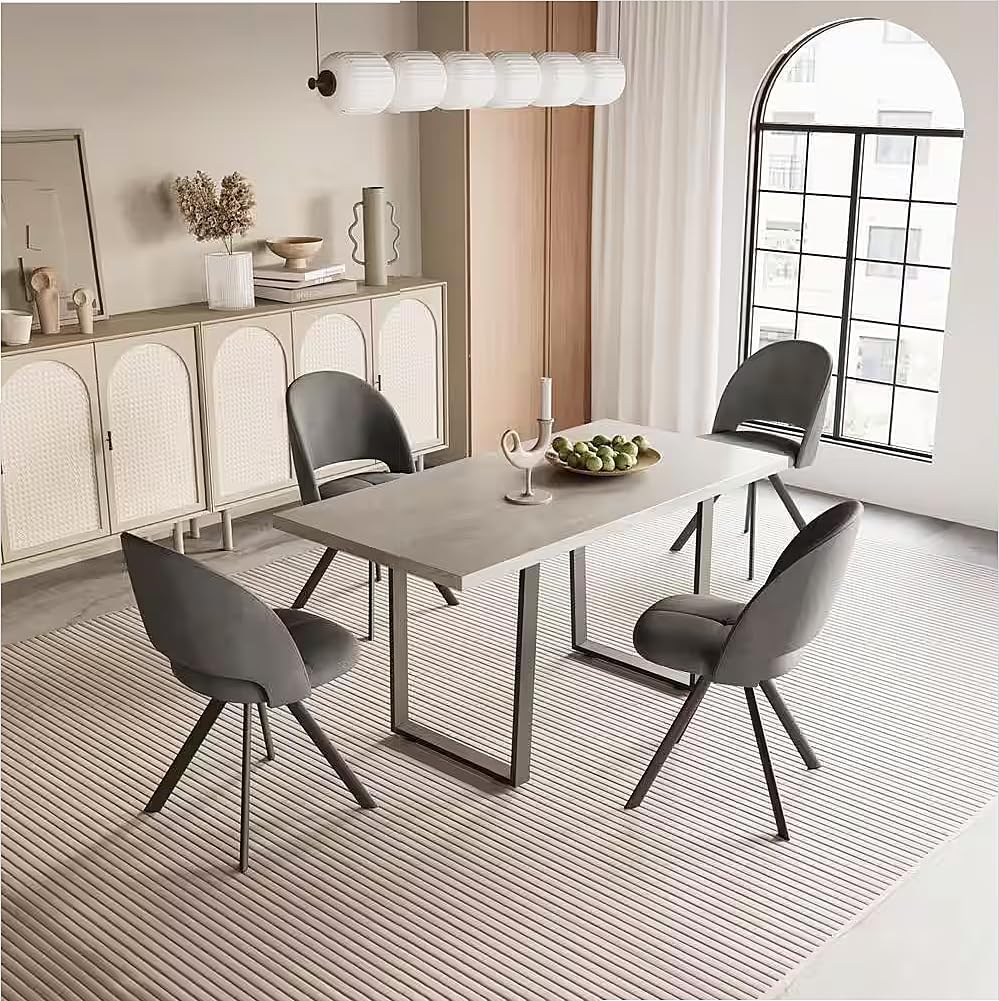 Modern Dining Chairs 4 Sets - Thick Cushions, Upholstered Fabric Side Chairs for Dining Room & Kitchen, Gray