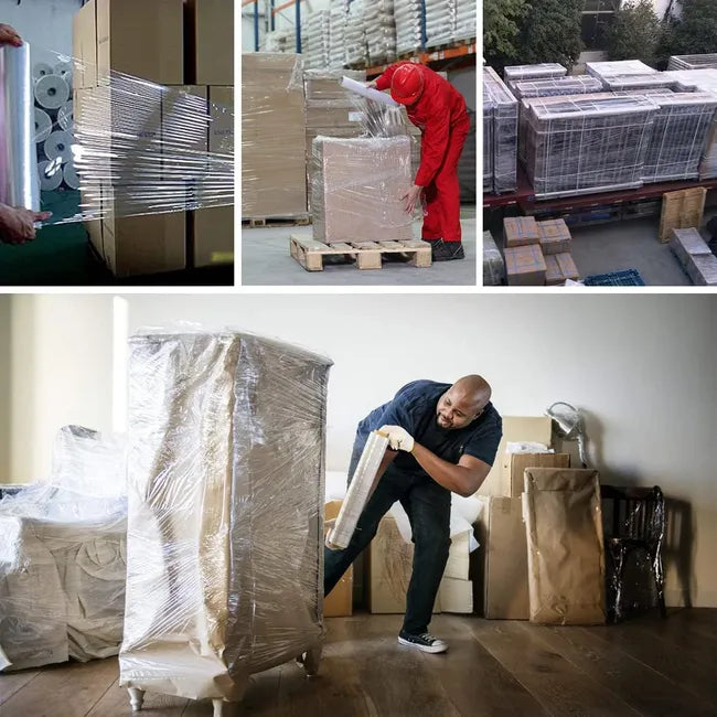 18" Heavy-Duty Stretch Wrap Roll 4 Pack, 1500Ft with Handles (80 Gauge)