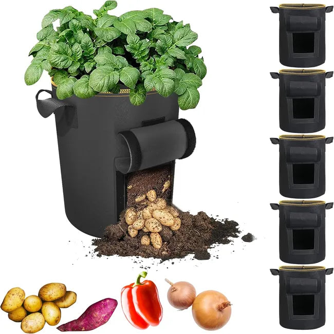 Grow Bags with Flap & Handles, Breathable Nonwoven Cloth(5 Pack)