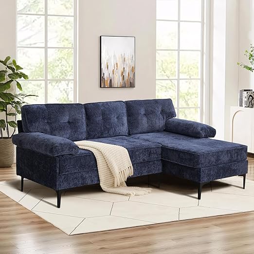 L-Shaped Convertible Sectional Sofa - Reversible Chaise, Modern Chenille Sofa for Living Room, 3-Seater for Apartment, Small Spaces