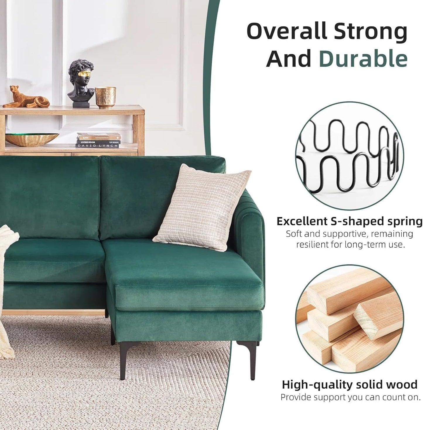 84'' L-Shape Velvet Sectional Sofa - With Chaise, for Living Room, Apartment, Office