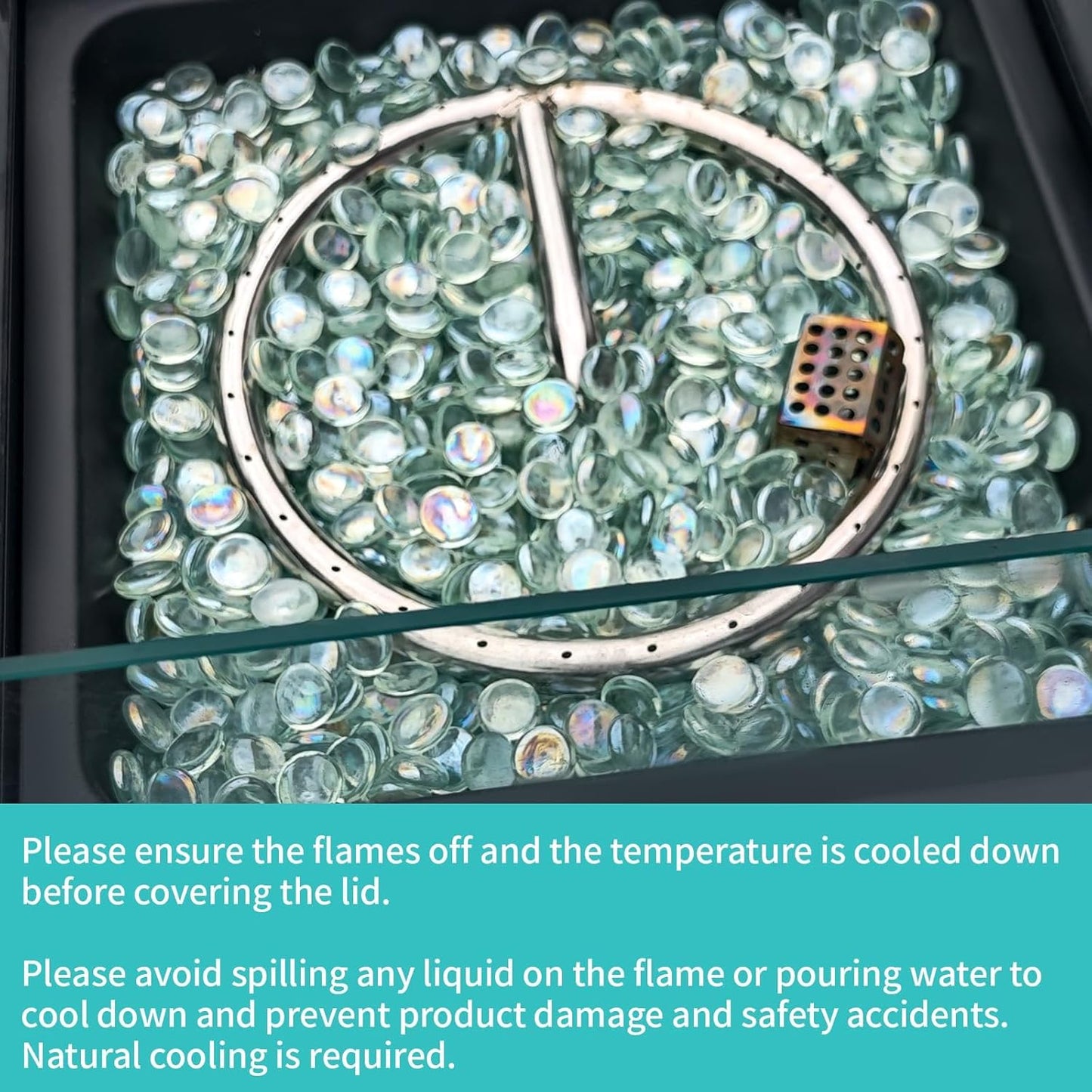 Propane Gas Fire Pit Table - 55000 BTU Rectangular with Glass Wind Guard Aluminum Top for Outside Patio Deck Garden Backyard