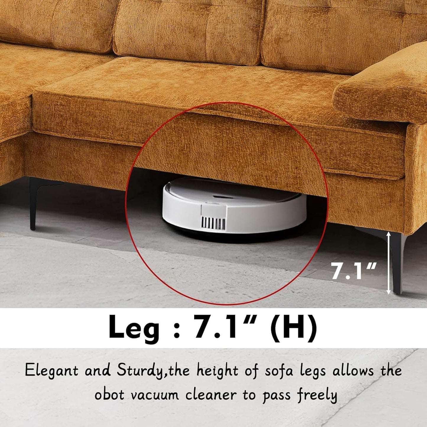 L-Shaped Convertible Sectional Sofa - Reversible Chaise, Modern Chenille Sofa for Living Room, 3-Seater for Apartment, Small Spaces