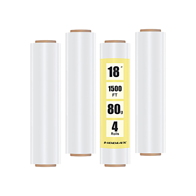 18" Heavy-Duty Stretch Wrap Roll 4 Pack, 1500Ft with Handles (80 Gauge)