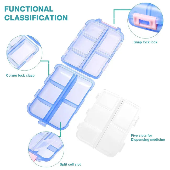 Pill Organizer - 2PC With 10 Compartments For Travel and Daily Use