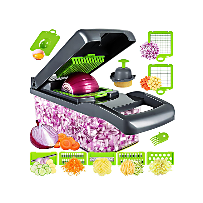 Vegetable Chopper 14 in 1 Multifunctional Food Chopper, Kitchen Vegetable Slicer Dicer Cutter, Veggie Chopper with 8 Blades, Onion Carrot Chopper with Container Kitchen Must-have