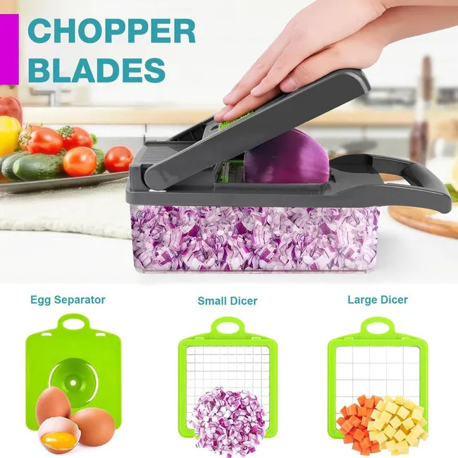 Vegetable Chopper 14 in 1 Multifunctional Food Chopper, Kitchen Vegetable Slicer Dicer Cutter, Veggie Chopper with 8 Blades, Onion Carrot Chopper with Container Kitchen Must-have