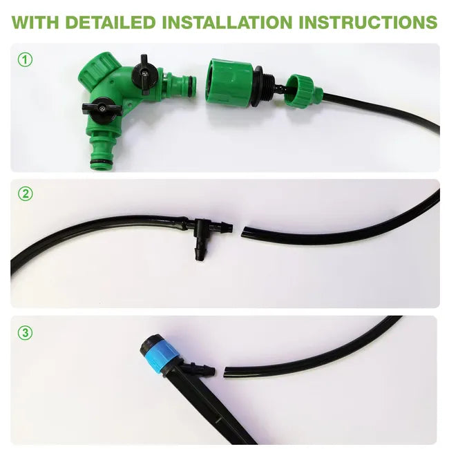 Adjustable Drip Irrigation System with Push-to-Connect 1/4” Emitters & 50ft Tubing