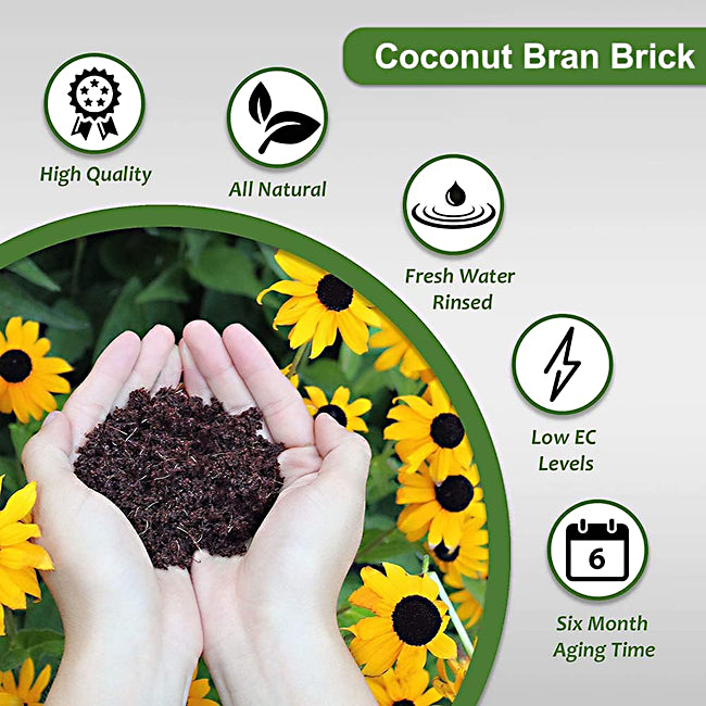 Premium Organic Coco Coir Brick - Compressed Coconut Fiber, Low EC/pH Balance (650g, 8-Pack)