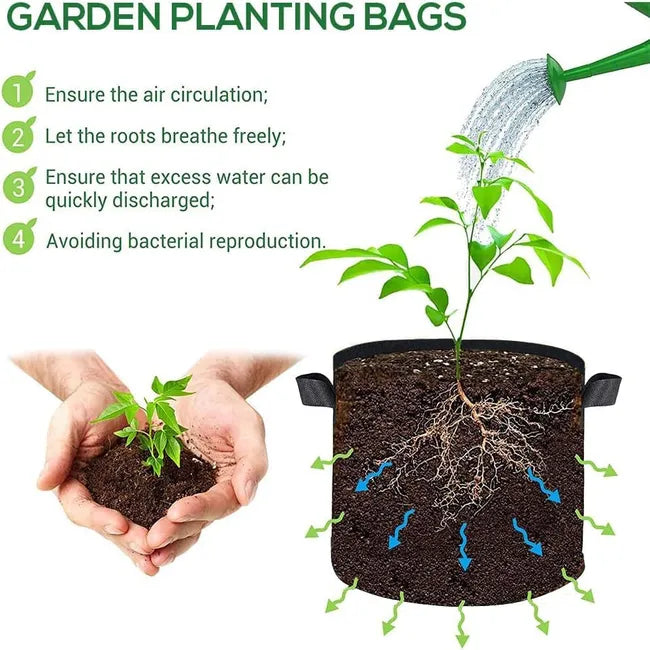 Grow Bags - 10 Pack, Heavy Duty Nonwoven Fabric Planting Pots with Handles