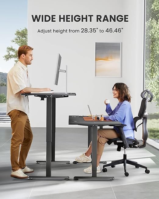Electric Height Adjustable Computer Desk - Standing Computer Home Office Desk with Two-Piece Desktop (Black, 48 * 24 Inch)