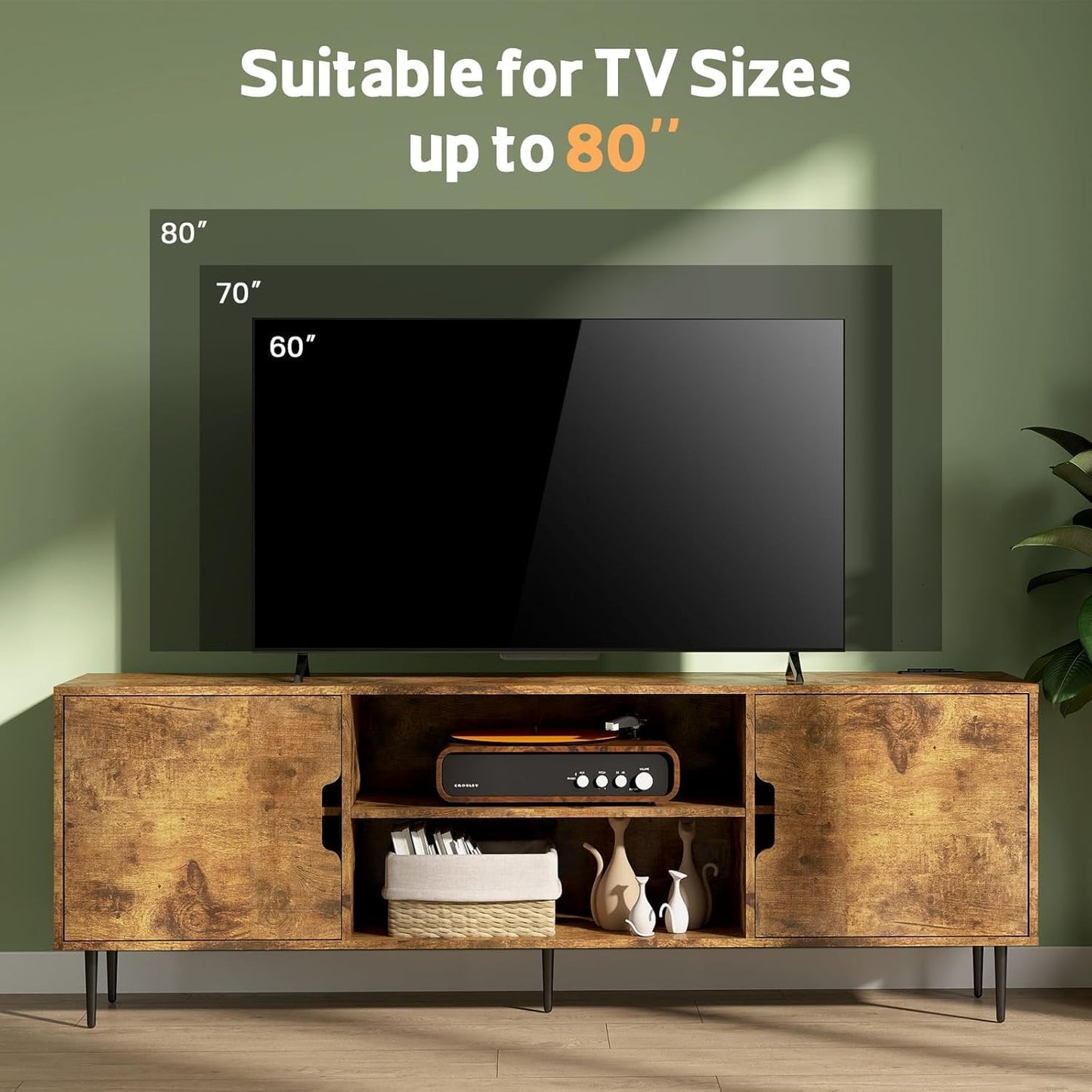 Stand for 80-Inch TV - Entertainment Center with Power Outlet & Storage for Living Room or Bedroom