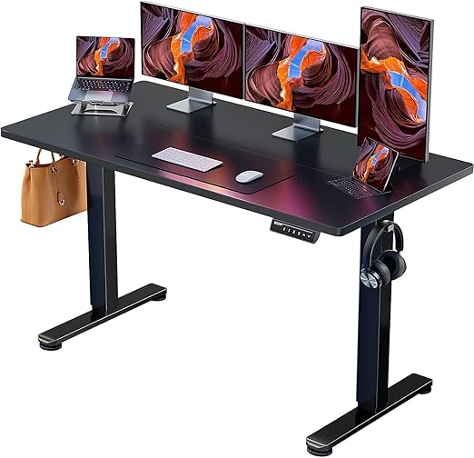 Electric Height Adjustable Computer Desk - Standing Computer Home Office Desk with Two-Piece Desktop (Black, 48 * 24 Inch)