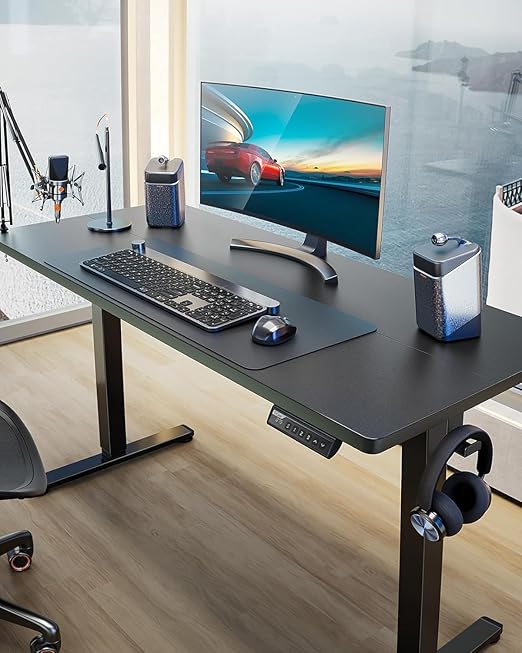Electric Height Adjustable Computer Desk - Standing Computer Home Office Desk with Two-Piece Desktop (Black, 48 * 24 Inch)