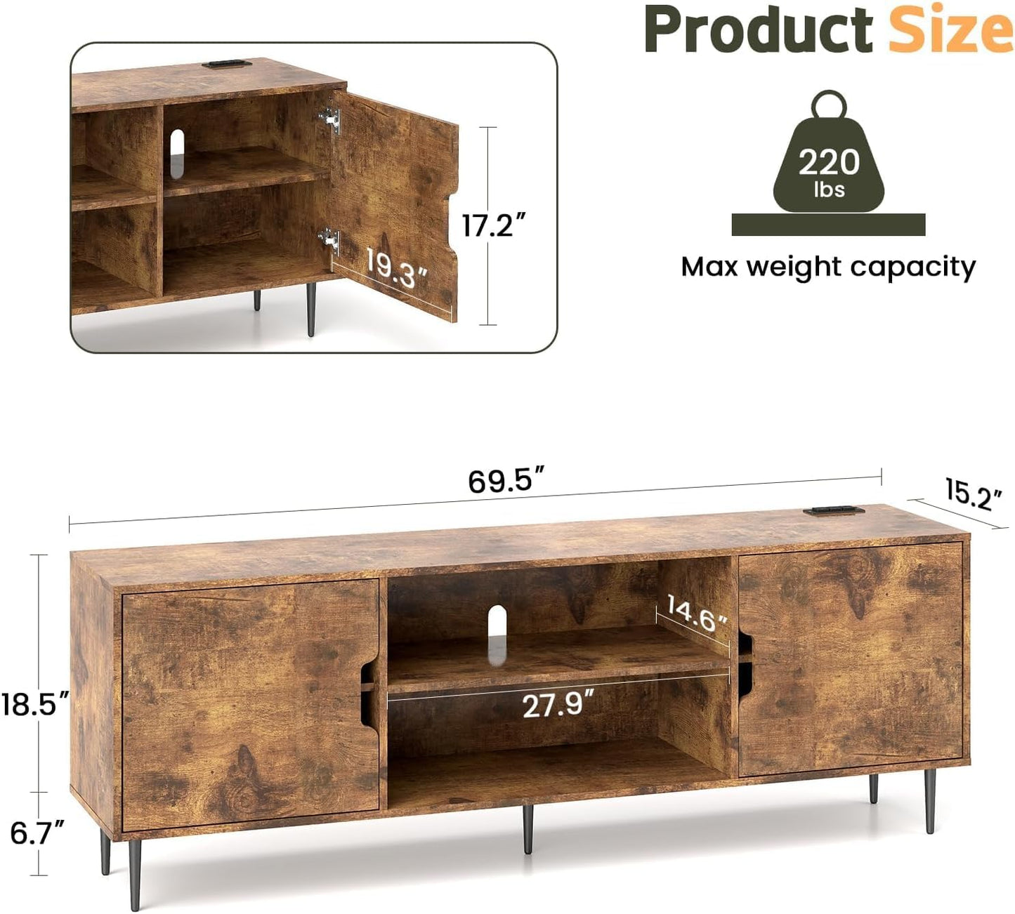 Stand for 80-Inch TV - Entertainment Center with Power Outlet & Storage for Living Room or Bedroom