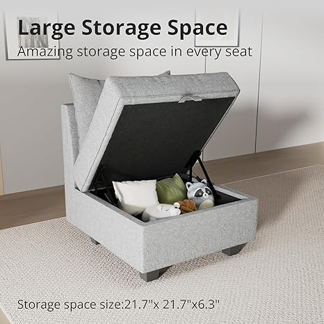 Modular Armless Chair - Customizable Fabric Middle Module for Sectional Couches Sofa, Grey