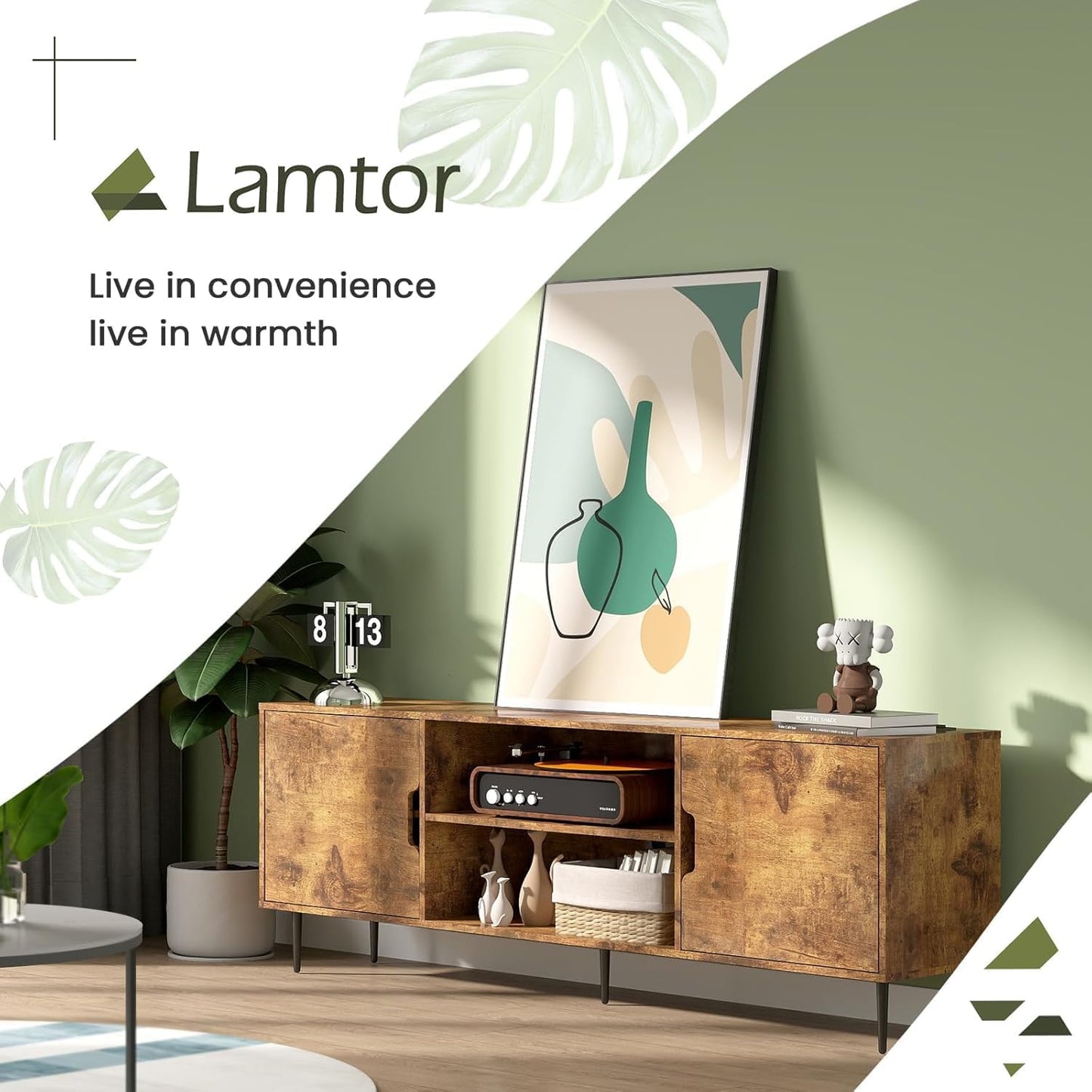 Stand for 80-Inch TV - Entertainment Center with Power Outlet & Storage for Living Room or Bedroom