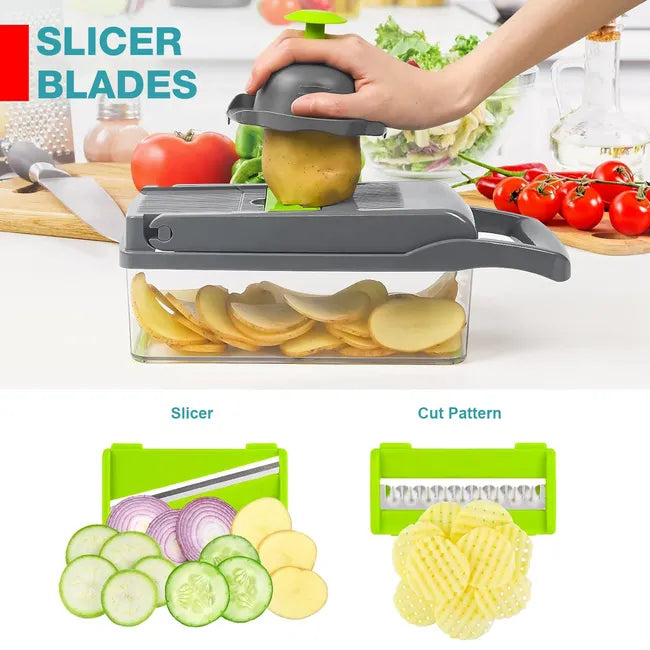 Vegetable Chopper 14 in 1 Multifunctional Food Chopper, Kitchen Vegetable Slicer Dicer Cutter, Veggie Chopper with 8 Blades, Onion Carrot Chopper with Container Kitchen Must-have