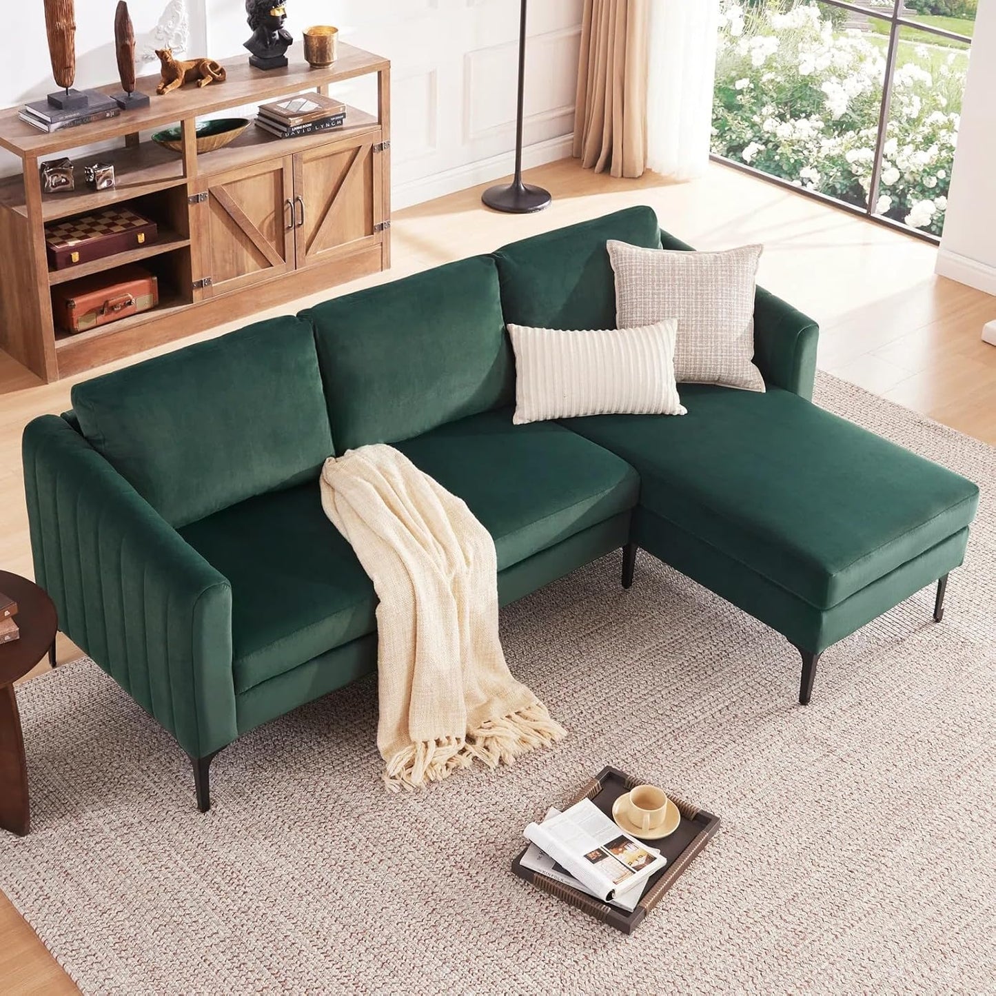 84'' L-Shape Velvet Sectional Sofa - With Chaise, for Living Room, Apartment, Office