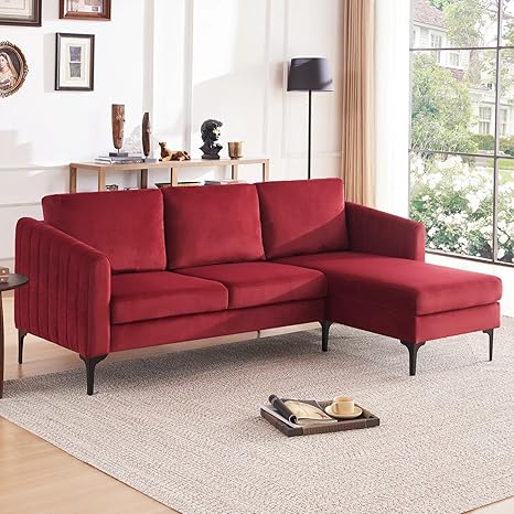 84'' L-Shape Velvet Sectional Sofa - With Chaise, for Living Room, Apartment, Office