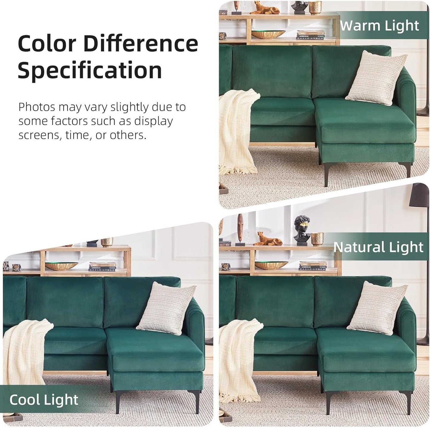 84'' L-Shape Velvet Sectional Sofa - With Chaise, for Living Room, Apartment, Office