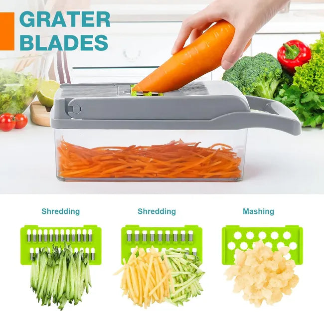 Vegetable Chopper 14 in 1 Multifunctional Food Chopper, Kitchen Vegetable Slicer Dicer Cutter, Veggie Chopper with 8 Blades, Onion Carrot Chopper with Container Kitchen Must-have