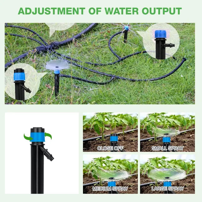 Adjustable Drip Irrigation System with Push-to-Connect 1/4” Emitters & 50ft Tubing